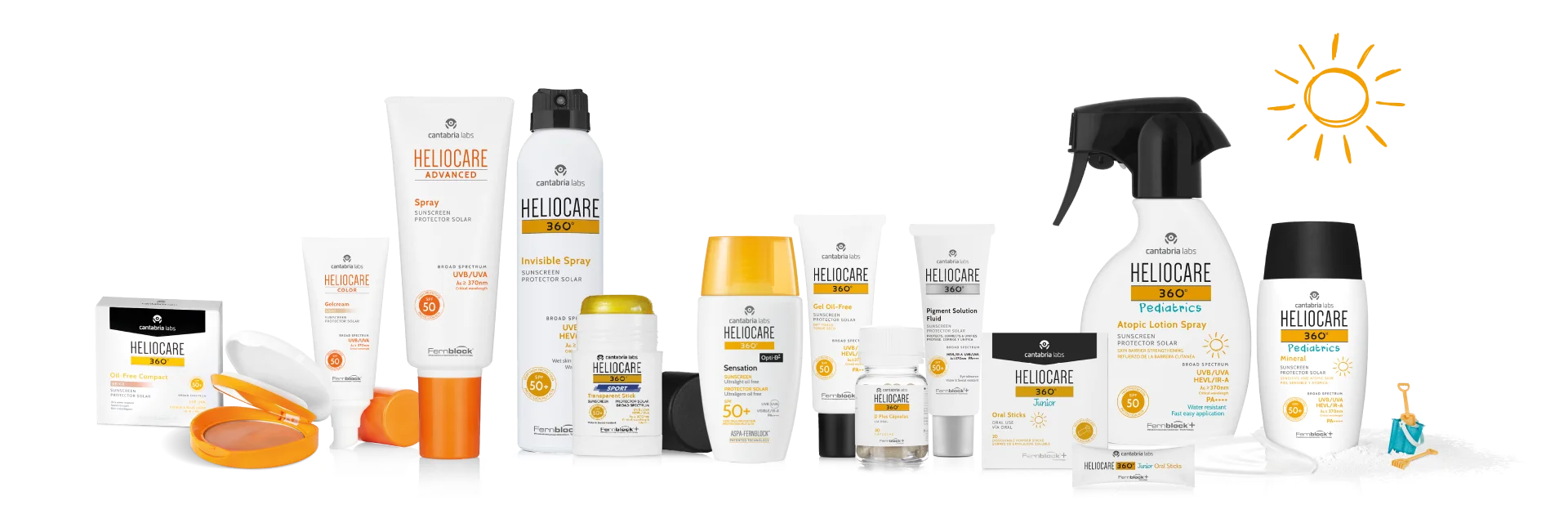Mehrere Heliocare Produkte inszeniert